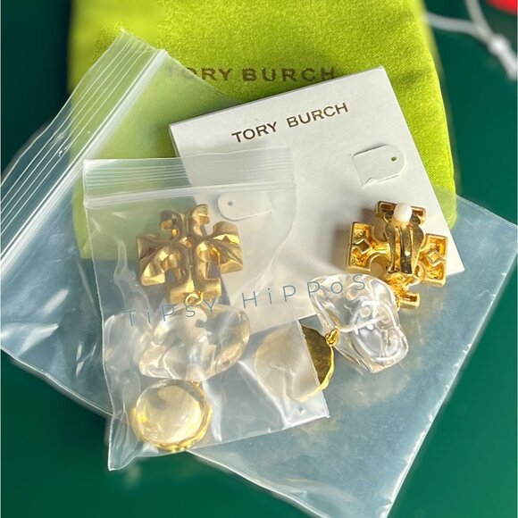 Tory Burch Roxanne Gold & Crystal Drop Clip Earrings - Picture 3 of 3